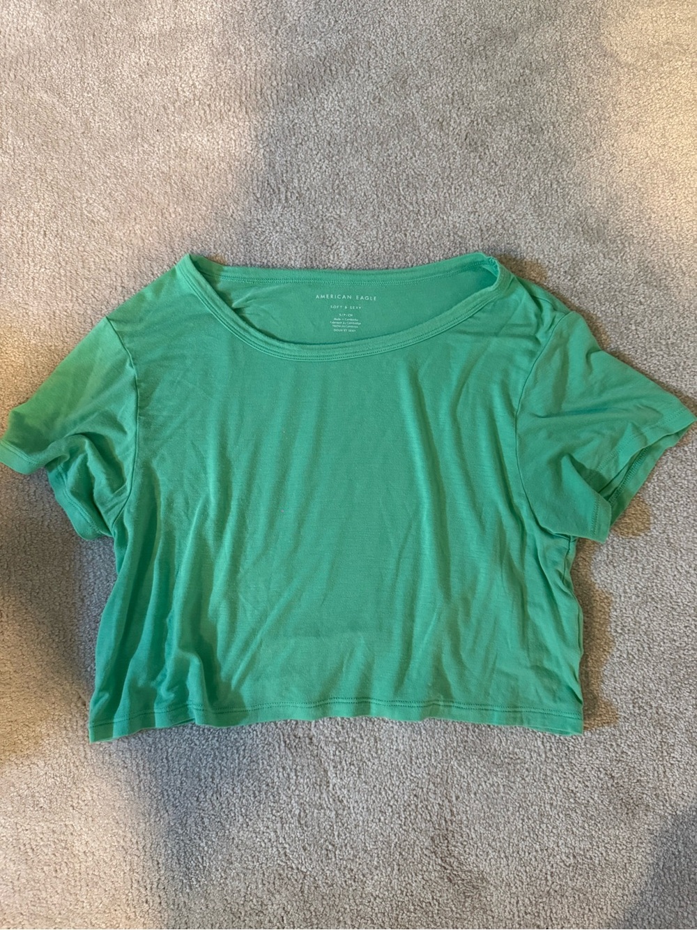 American Eagle Outfitters Bright Teal Cropped Scoop Neck Tee